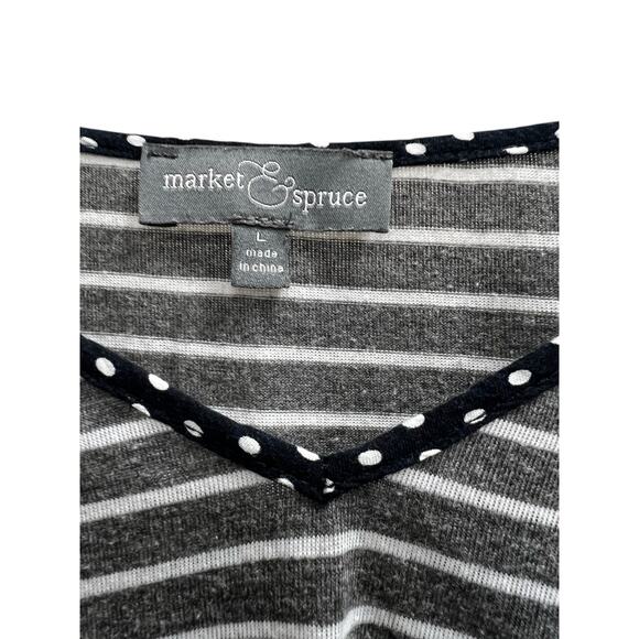 MARKET & SPRUCE Blue polka dot grey strip high low mix media coastal casual sz L - Picture 2 of 7